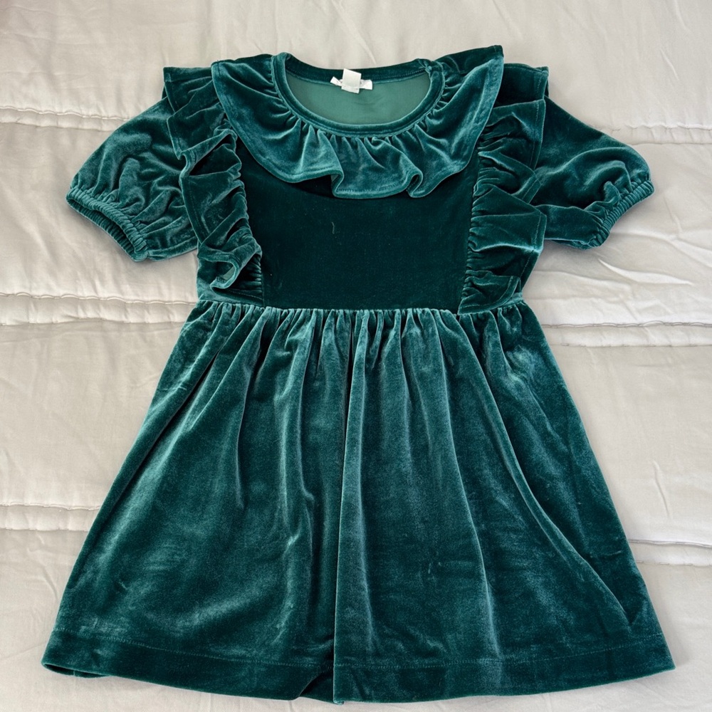 Crewcuts Velvet Kids Dress in Teal